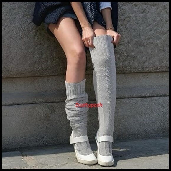 2 Pairs Long Wool Cable Knit Thigh High Boot Socks Over Knee Valentines Hospital - Picture 5 of 6